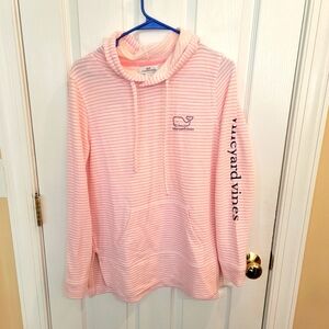 Vineyard Vines Hoodie Womens Pink Striped Whale Terry Pullover‎ Preppy Size S